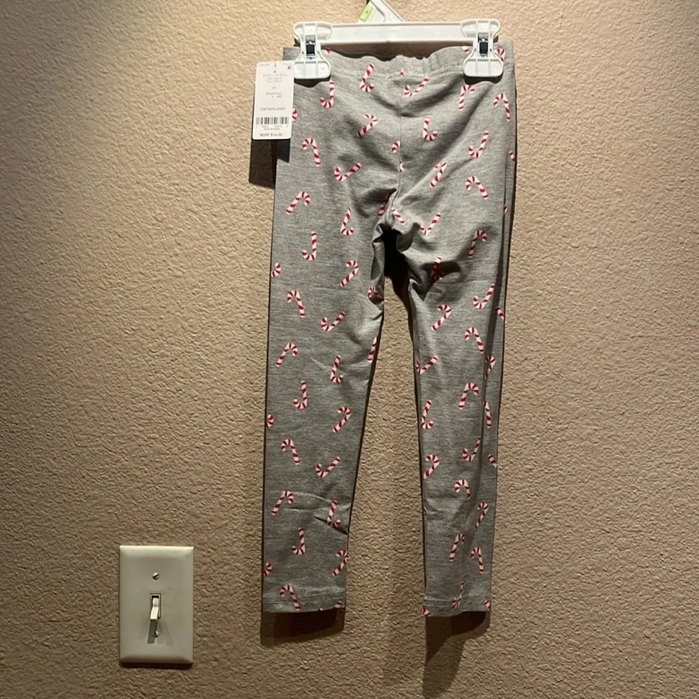 New Carter’s Kid Girls Candy Cane Christmas Leggings Size 4 NWT